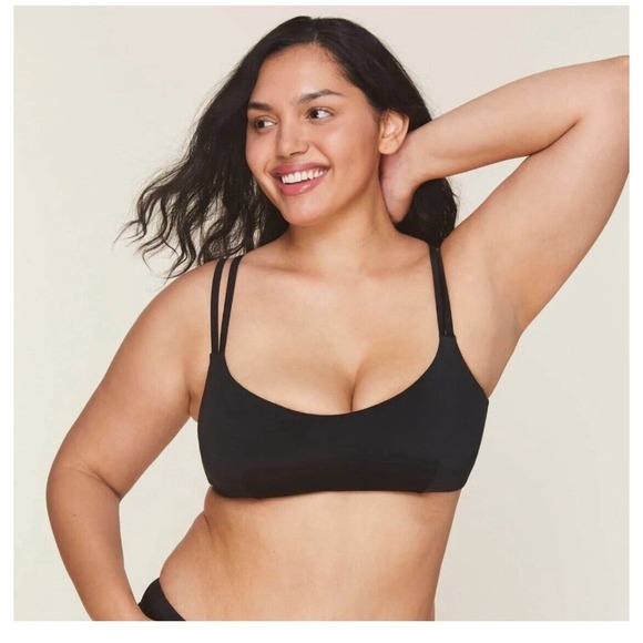 Andie Swim Black The Rockaway Scoop Neck Minimalist Bikini Top Size Medium NWT - Picture 1 of 9